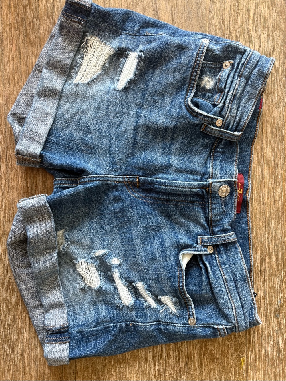 7 For All Mankind Distressed Denim Shorts Cuffed Hem Blue Jean Shorts